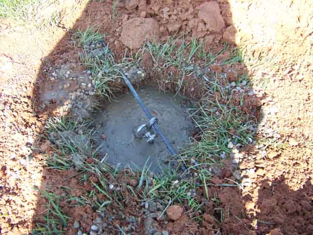 100_0058big.jpg - I made a loop with Stainless steel cable for the anchor. It's just below mowing level.